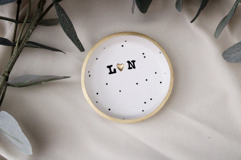 Couples ring dish, small speckled clay ring dishes, Initialed Jewelry dish, Wedding gift, girlfriend anniversary gift, newlyweds gift image 4