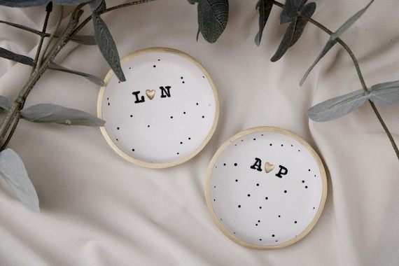 Couples ring dish, small speckled clay ring dishes, Initialed Jewelry dish, Wedding gift, girlfriend anniversary gift, newlyweds gift