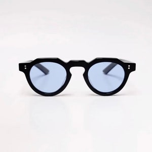 Vintage 1950s style French crown panto eyeglasses Sunglasses Black Frame • blue colored lens • tinted lens