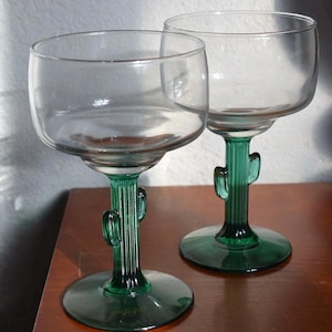Vintage 1980 Libbey Margarita Glasses Cactus Stems • Set of 2 • Vintage Barware