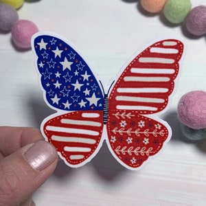 Butterfly American Flag Vinyl Sticker Floral Waterproof Matte | Die Cut Decal Sticker | Laptop | Tumbler | Cup | Water Bottle | Tablet