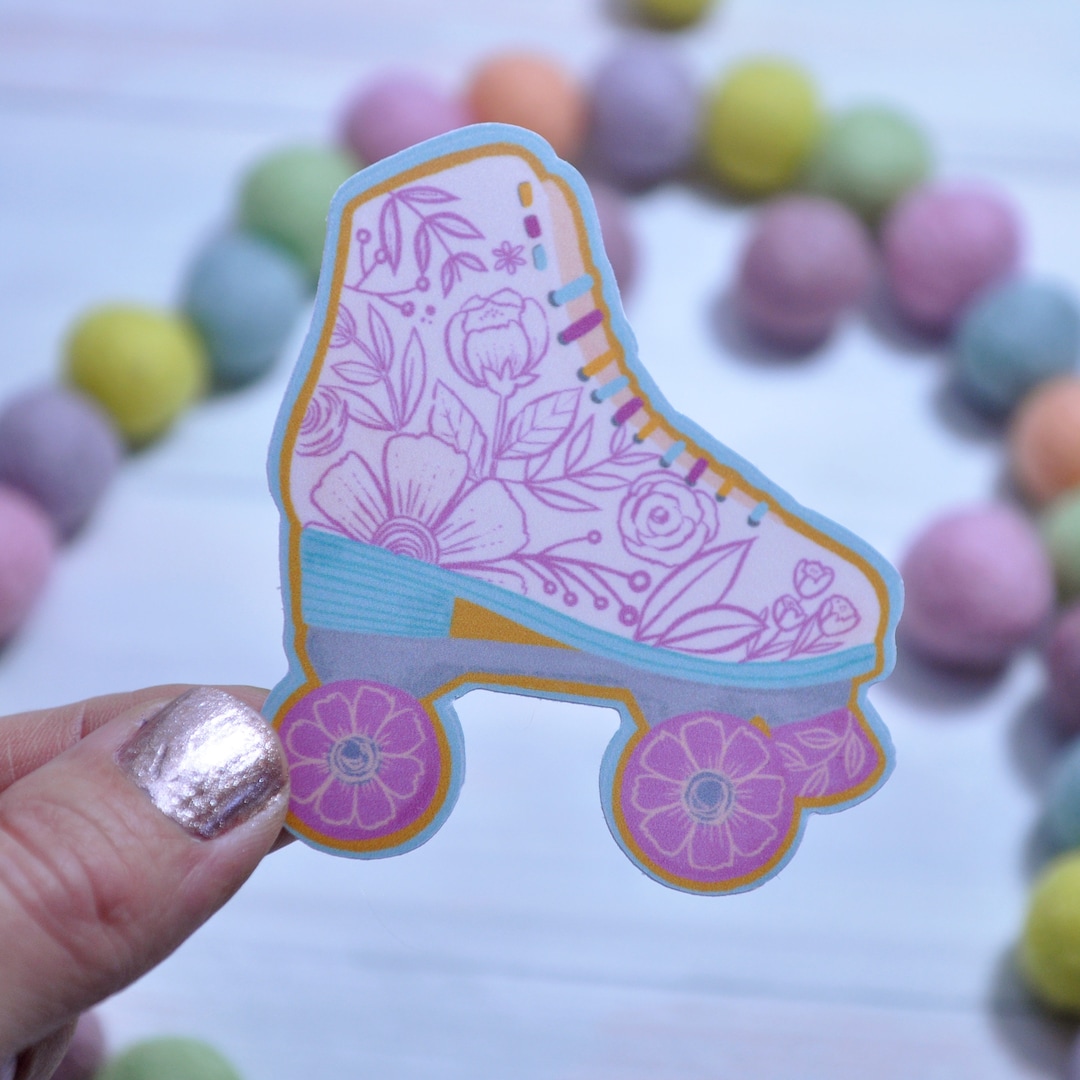 Roller Skate Vinyl Sticker Floral Waterproof Matte Die Cut Decal