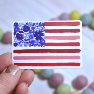 American Flag Vinyl Sticker Floral Waterproof Matte | Die Cut Decal Sticker | Laptop | Tumbler | Cup | Water Bottle | Tablet | Car Decal