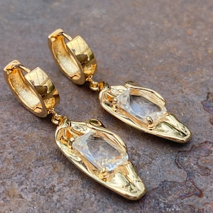 CZ Gold Hoop Earrings: Thick Huggie Leverback Style