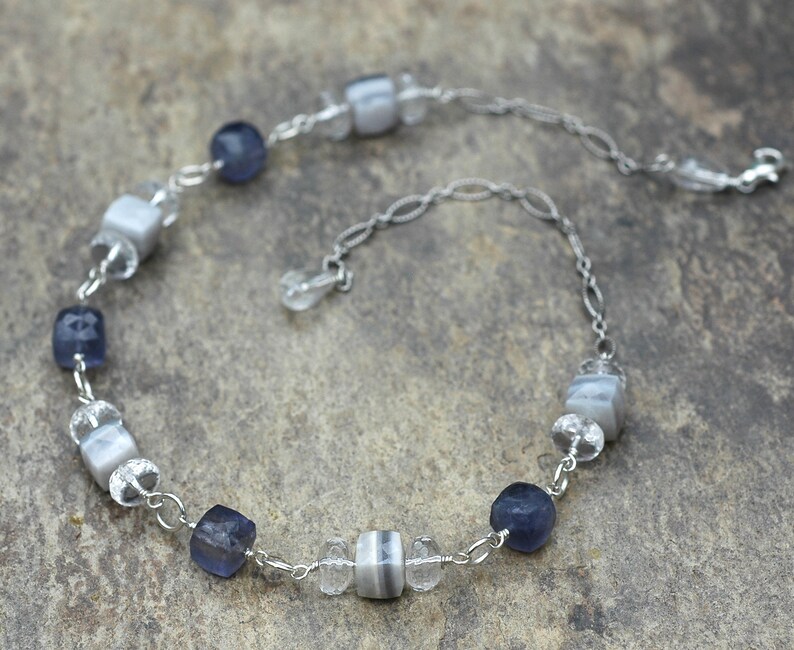 Iolite Necklace; Opal Necklace; Crystal Choker; Gemstone Choker; Opal Choker; Sterling Silver Choker; Storm; Creativity