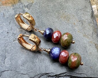 Unakite Earrings; Moonstone earrings Gold