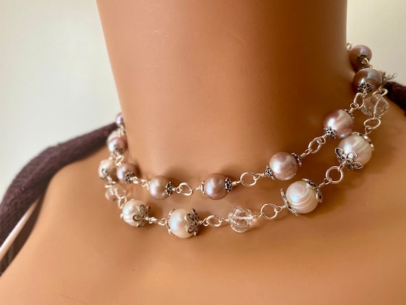 White Pearl Necklace Sterling Silver Freshwater Pearl Wire White Pearl Necklace Sterling Silver Freshwater Pearl Wire