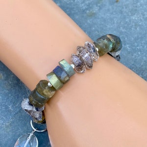 Herkimer Diamond Bracelet; Sterling Silver Labradorite Bracelet