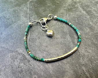 Dainty Turquoise Bracelet: Sterling Silver Tube Bead, Minimalist Style