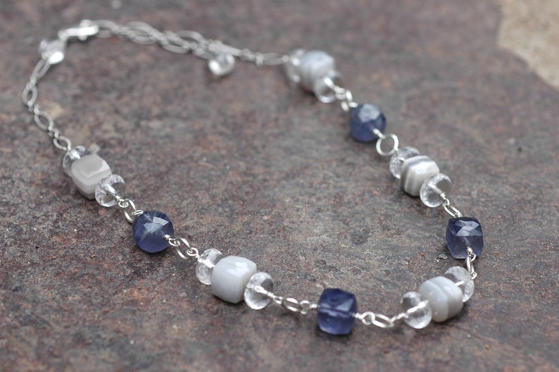 Iolite Necklace; Opal Necklace; Crystal Choker; Gemstone Choker; Opal Choker; Sterling Silver Choker; Storm; Creativity