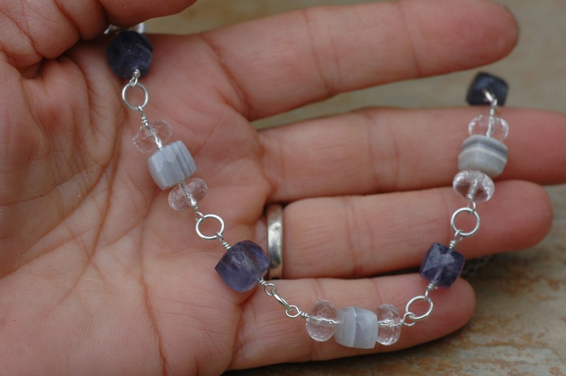 Iolite Necklace; Opal Necklace; Crystal Choker; Gemstone Choker; Opal Choker; Sterling Silver Choker; Storm; Creativity