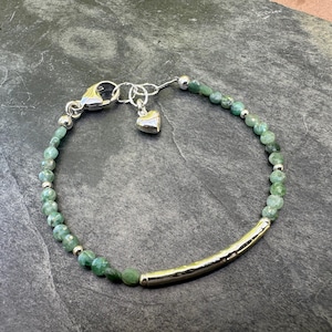 Emerald Bracelet; Dainty Silver Tube Bracelet; Sterling Silver Minimalist Bracelet