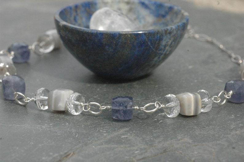 Iolite Necklace; Opal Necklace; Crystal Choker; Gemstone Choker; Opal Choker; Sterling Silver Choker; Storm; Creativity