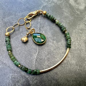 Emerald Bracelet; Dainty Gold Tube Bracelet; Gold Minimalist Bracelet