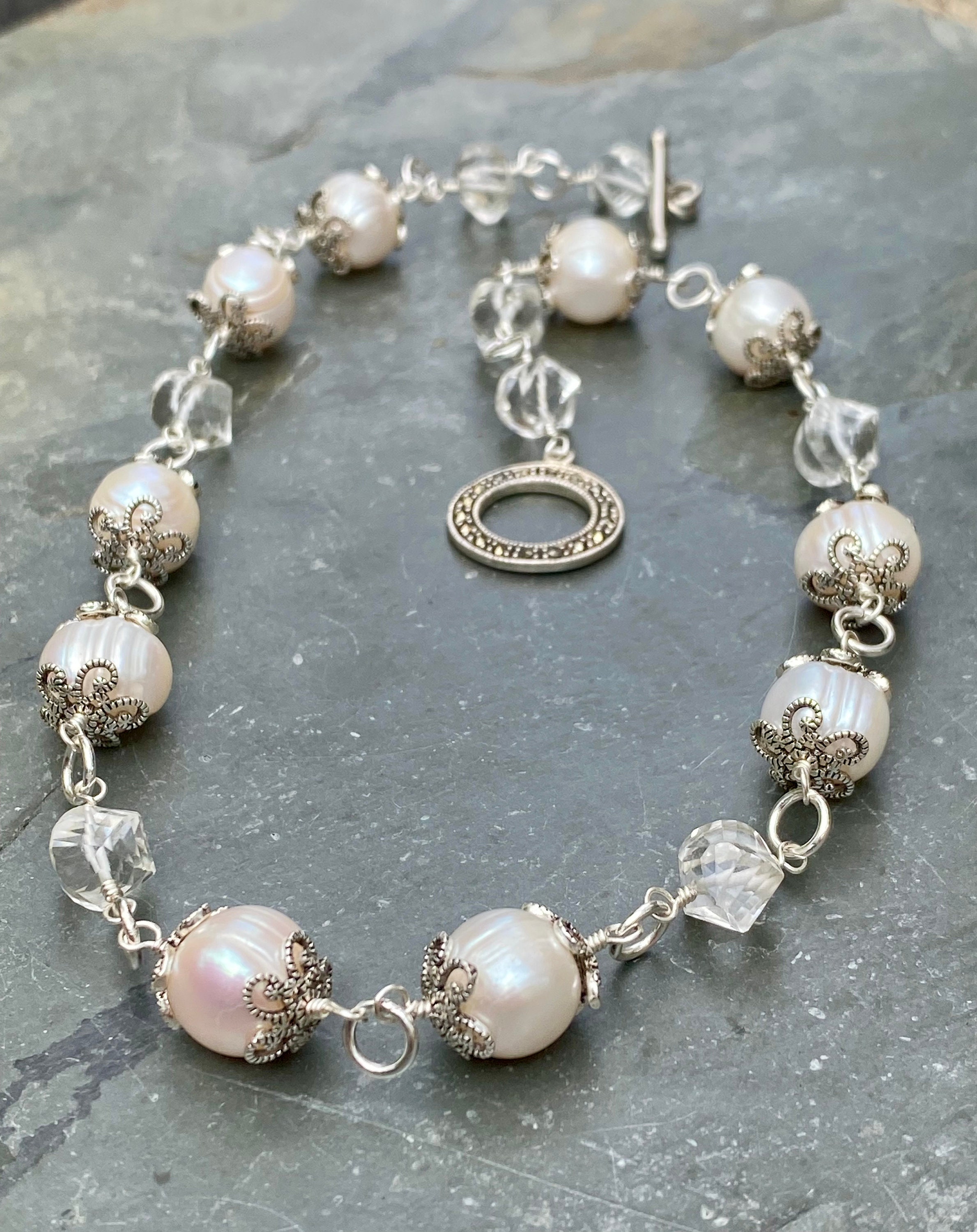 White Pearl Necklace Sterling Silver Freshwater Pearl Wire White Pearl Necklace Sterling Silver Freshwater Pearl Wire