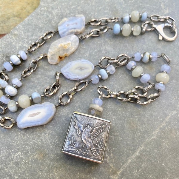 Anne Choi Necklace; Blue Lace Agate Necklace; Long Bird Gemstone Necklace