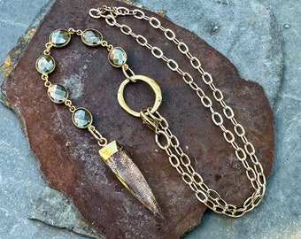 Long Y Necklace; Circle Lariat Necklace; Long Pyrite Necklace