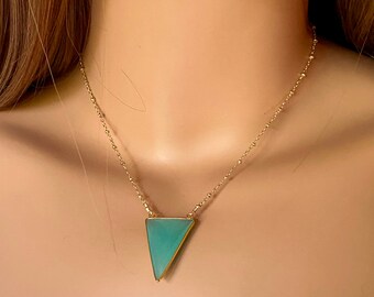 Aqua Chalcedony Necklace; Layering Necklace Gold