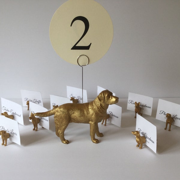 Labrador table number holder in gold or silver