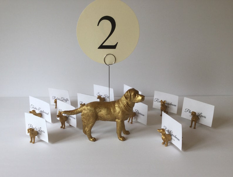 Labrador table number holder in gold or silver image 1