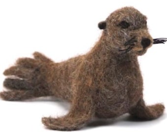 Needle Felted Sea Lion - Alpaca Fiber Ocean Animal Ornament