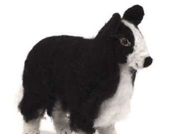 Needle Felted Border Collie Dog Sculpture: Real Alpaca Fiber