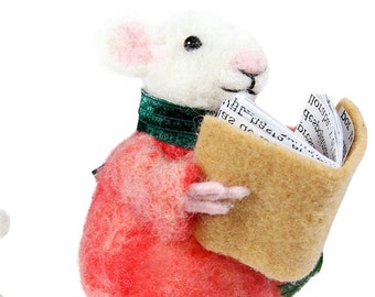 Wool & Alpaca Felted Bookworm Mouse Ornament: Hand Crafted Peruvian Highland Wool and Fine Certified Alpaca