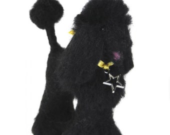 Needle Felted Black Poodle Sculpture: Real Alpaca Fiber Arts Dog