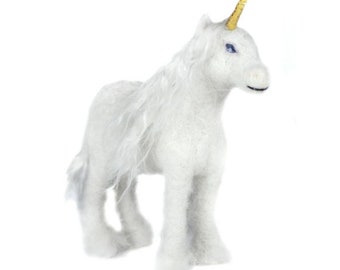 Needle Felted Unicorn Sculpture: Felted Animals by Hand in Alpaca Fiber
