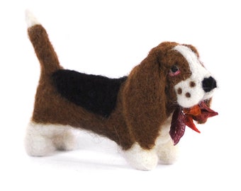 Needle Felted Basset Hound Dog Sculpture: Real Alpaca Fiber