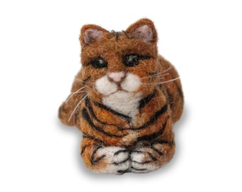 Needle Felted Alpaca Tabby Cat Sculpture: Handcrafted Fair Trade