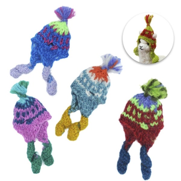 Hand Knit Cria Chullos: Mini Knit Hats Custom Made for Alpacas 5.5" Tall