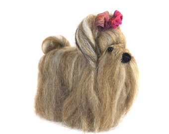 Needle Felted Yorkshire Terrier Dog Sculpture: Real Alpaca Fiber