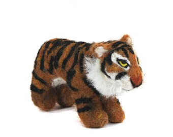 Needle Felted Tiger: Hand Made Sculpture Alpaca Ornament