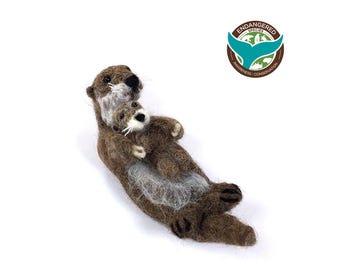 Otter & Baby: Wildlife Felted Alpaca Sculpture
