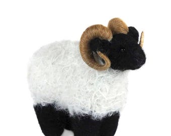 Felted Alpaca Sculpture: Blackface Ram, Farm Life Collection