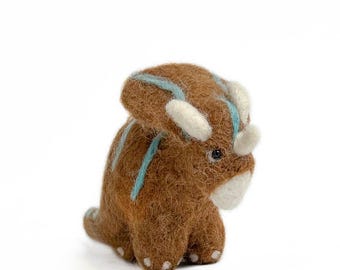 Felted Triceratops Dinosaur - Handmade Alpaca Fiber Ornament Art Sculpture