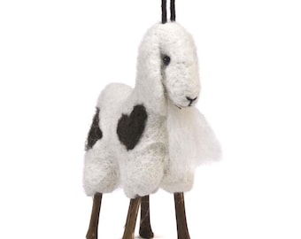 Needle Felted Goat with Branch Legs: Handmade Farm Decor