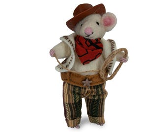 Cowboy Mouse – Needle Felted Alpaca Figurine Ornament