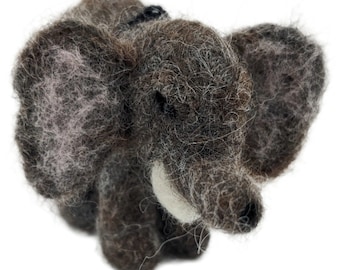 Needle Felted Elephant 6" Made with Alpaca Fiber Fairtrade Handmade Wildlife Ornament