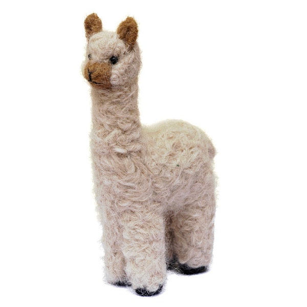 Big Felted Papa 8" Alpaca Sculpture: Handmade Huacaya in Natural Fiber