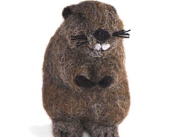 Felted Alpaca Beaver Sculpture: Handmade Wildlife Art