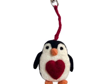 Penguin Love Charm Felted Alpaca Keychain Backpack Hang