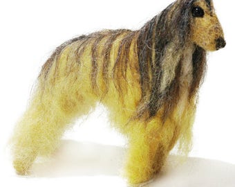 Needle Felted Afghan Hound Dog Sculpture: Real Alpaca Fiber