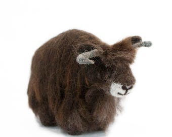 Felted Alpaca Yak Sculpture, Handmade Wildlife Art