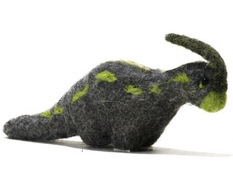 Alpaca Felted Parasaurolophus Dinosaur Sculpture: Hand Crafted in Fine Certified Alpaca