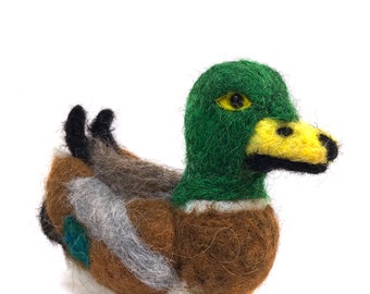 Needle Felted Mallard Alpaca Sculpture: Hand Painted Alpaca Fiber