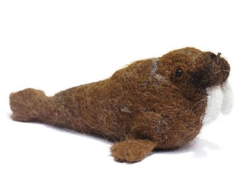 Needle Felted Walrus - Alpaca Fiber Ocean Animal Ornament