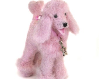 Needle Felted Pink Poodle Sculpture: Real Alpaca Fiber Arts Dog