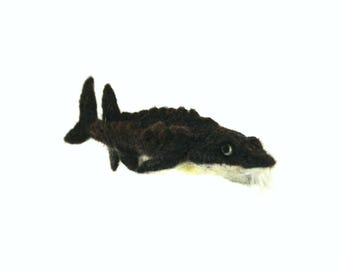Felted Alpaca Sturgeon Sculpture, Handcrafted Fish